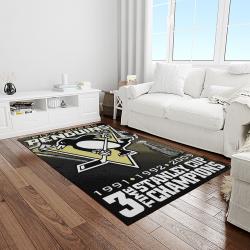 nhl pittsburgh penguins hockey team logo sport carpet rectangle area rug for living room light room pp01