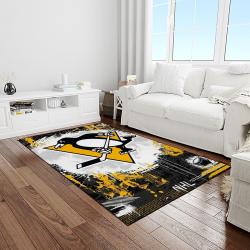 nhl pittsburgh penguins hockey team logo sport carpet rectangle area rug for living room light room pp23