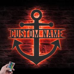 anchor custom metal wall art led light nautical name sign 2