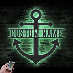 anchor custom metal wall art led light nautical name sign 3