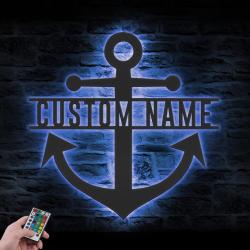 anchor custom metal wall art led light nautical name sign 4