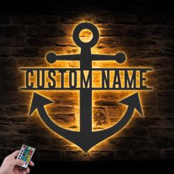 anchor custom metal wall art led light nautical name sign 5
