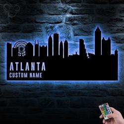 atlanta skyline custom metal wall art led light cityscape name sign 6