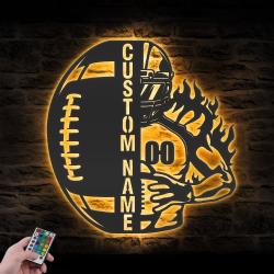 ball american football custom metal wall art led light player name sign 6