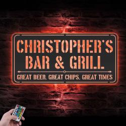 bar and grill custom metal wall art led light barbecue decoration 4