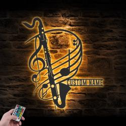 bass clarinet musical instrument custom metal wall art led light 5