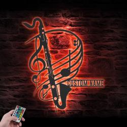 bass clarinet musical instrument custom metal wall art led light 6