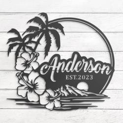 beach house hawaiian flower scene custom metal wall art led light 6
