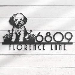bichon frise house number custom metal address sign dog home number 3