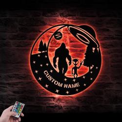 bigfoot ailen ufo custom metal wall art led light sasquatch name sign 2