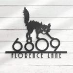 black cat house number custom metal address sign angry cat home number 1