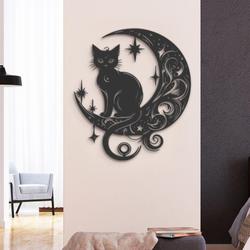 black cat moonlight decor wall art led light
