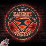 blacksmith custom metal wall art led light anvil hammer name sign 1