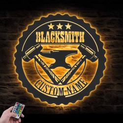 blacksmith custom metal wall art led light anvil hammer name sign 2