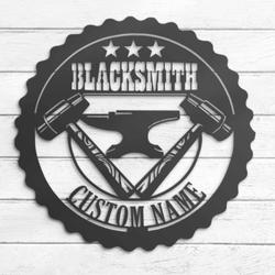 blacksmith custom metal wall art led light anvil hammer name sign 3