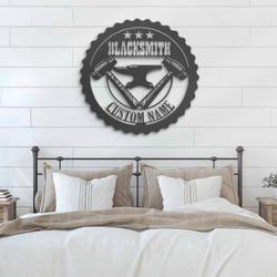 blacksmith custom metal wall art led light anvil hammer name sign 4