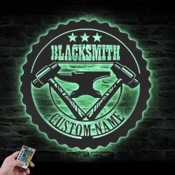 blacksmith custom metal wall art led light anvil hammer name sign 5