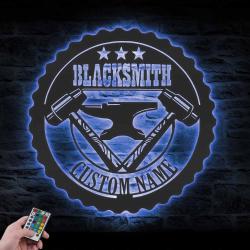blacksmith custom metal wall art led light anvil hammer name sign 6