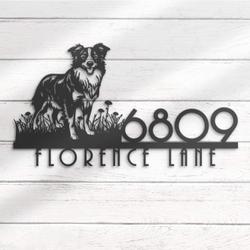 border collie house number custom metal address sign dog home number 2
