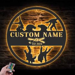 brazilian jiu jitsu custom metal wall art with led light 6