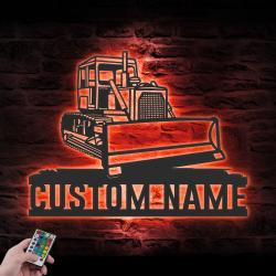 bulldozer driver excavator custom metal wall art led light 2