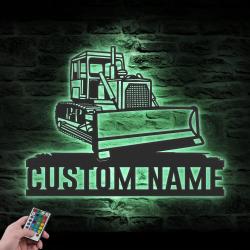 bulldozer driver excavator custom metal wall art led light 3