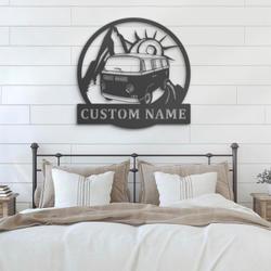 bus camping car custom metal wall art led light hippie bus van name sign 3