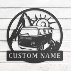 bus camping car custom metal wall art led light hippie bus van name sign 4