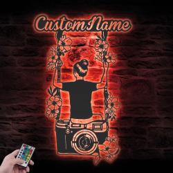 camera custom metal wall art led light photographer name sign 3
