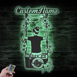 camera custom metal wall art led light photographer name sign 4