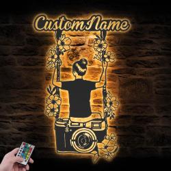 camera custom metal wall art led light photographer name sign 5