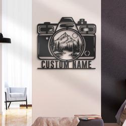 camera mountain forest custom metal wall art led light photographer name sign 2