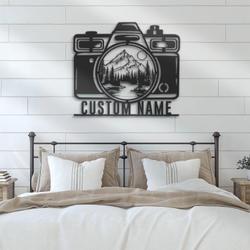 camera mountain forest custom metal wall art led light photographer name sign 6