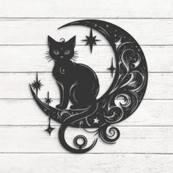 cat moon silhouette metal wall art led light
