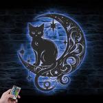 cat on the moon metal wall sign led light