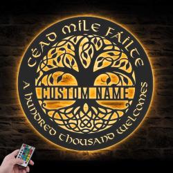 cead mile failte celtic irish pride custom metal wall art led light 3