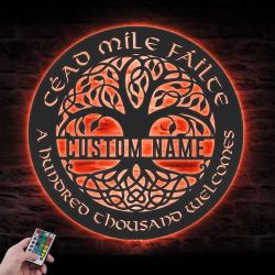 cead mile failte celtic irish pride custom metal wall art led light 5