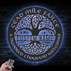 cead mile failte celtic irish pride custom metal wall art led light 6