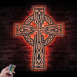 celtic cross irish symbol of eternity custom metal wall art led light 2