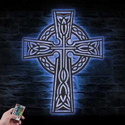celtic cross irish symbol of eternity custom metal wall art led light 3