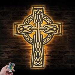 celtic cross irish symbol of eternity custom metal wall art led light 4