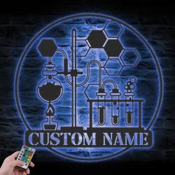 chemistry teacher custom metal wall art led light chemist name sign 2