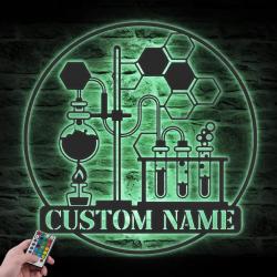 chemistry teacher custom metal wall art led light chemist name sign 3