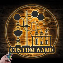 chemistry teacher custom metal wall art led light chemist name sign 6