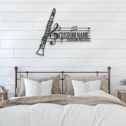 clarinet musical instrument custom metal wall art led light 3