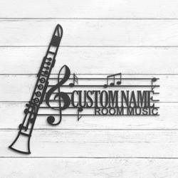 clarinet musical instrument custom metal wall art led light 4