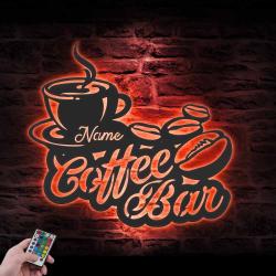 coffee bar custom metal wall art led light coffee lover name sign 3