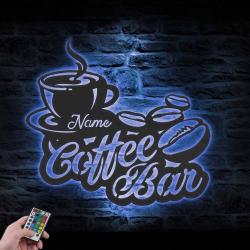 coffee bar custom metal wall art led light coffee lover name sign 4