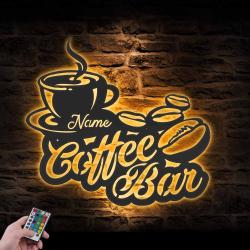 coffee bar custom metal wall art led light coffee lover name sign 5