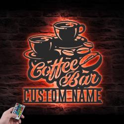 coffee bar custom metal wall art led light coffee name sign 2